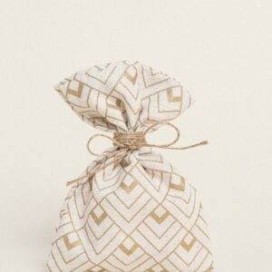 Μπομπονιέρα γάμου, πουγκί βαμβακερό με πέντε κουφέτα